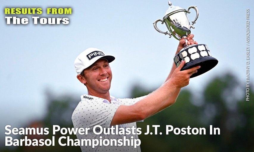 Seamus Power Holds Up The Trophy Following His Victory In The Barbasol Championship. Power’s Victory Over J.T. Poston Came After Six Playoff Holes. Seamus Power
