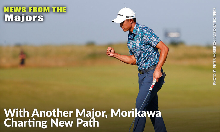Collin Morikawa Celebrates After A Birdie Putt On The 14th Hole During The Final Round Of The 2021 British Open. Collin Morikawa