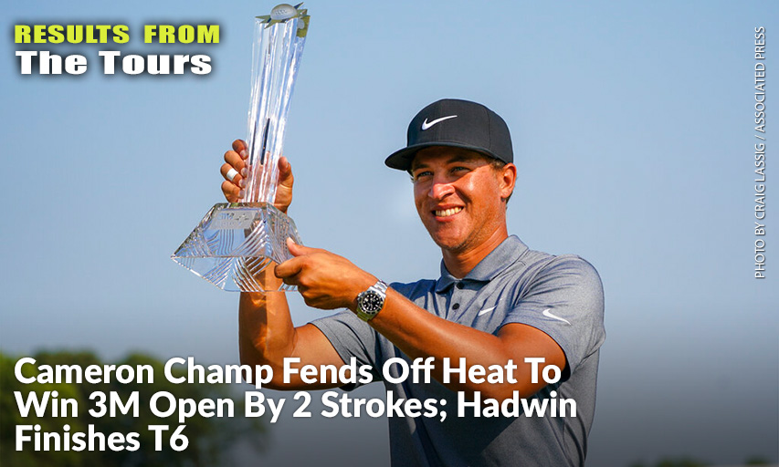 Cameron Champ Holds Up The Trophy After Winning The 3M Open. Cameron Champ