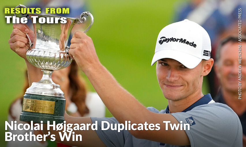 Nicolai Hojgaard Holds The Trophy Of The Italian Open He Just Won. Nicolai Hojgaard