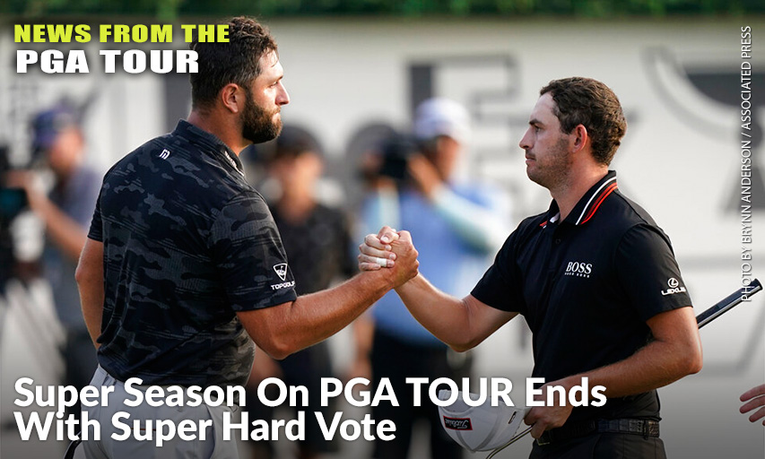 Jon Rahm Shakes Hands With Patrick Cantlay During The Third Round Of The TOUR Championship. Rahm & Cantlay Are Both Nominated For 2021 PGA TOUR Player Of The Year. Jon Rahm and Patrick Cantlay