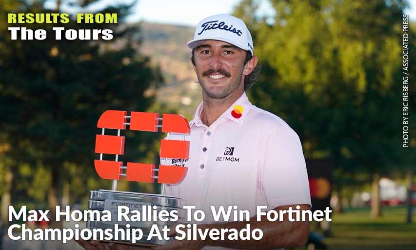 Max Homa Poses With His Trophy On The 18th Green Of The Silverado Resort North Course After Winning The Fortinet Championship. Max Homa