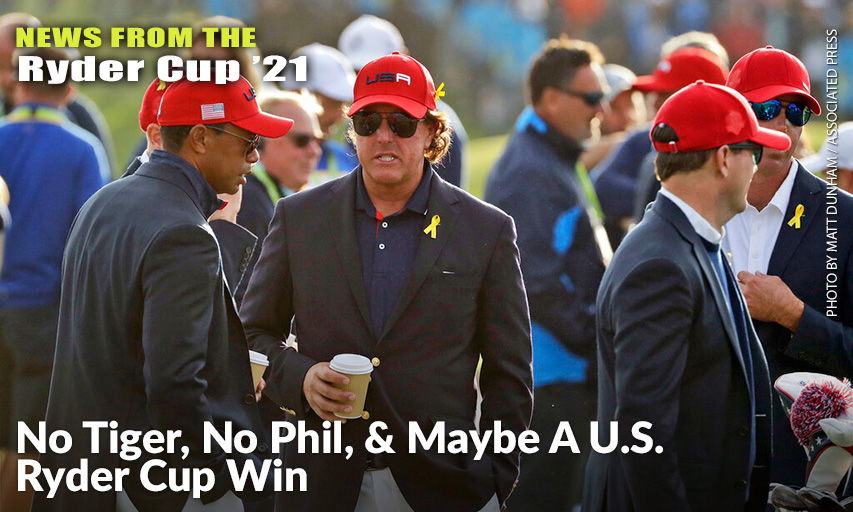 Tiger Woods & Phil Mickelson Wait For The Closing Ceremony After Europe Won The 2018 Ryder Cup. Woods Will Be Missng From The Upcoming Ryder Cup, While Mickelson Will Serve As A Vice-Captain On The Team.