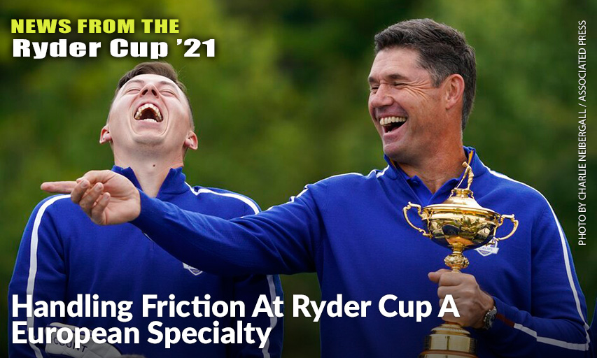 Team Europe Captain Padraig Harrington & Team Europe’s Matt Fitzpatrick Smile As They Pose For A Team Picture During A Practice Day At The Ryder Cup.