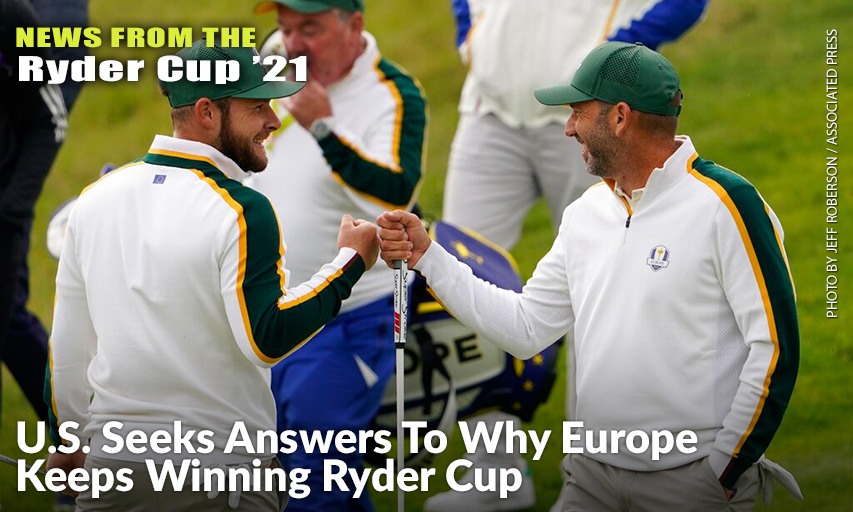 Team Europe’s Sergio Garcia & Tyrrell Hatton Fist Pump On The Sixth Hole During A Practice Day At The Ryder Cup.