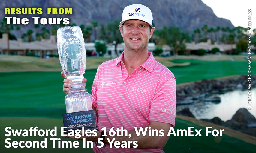 Hudson Swafford Holds The Winner’s Trophy At The End Of The American Express. Hudson Swafford