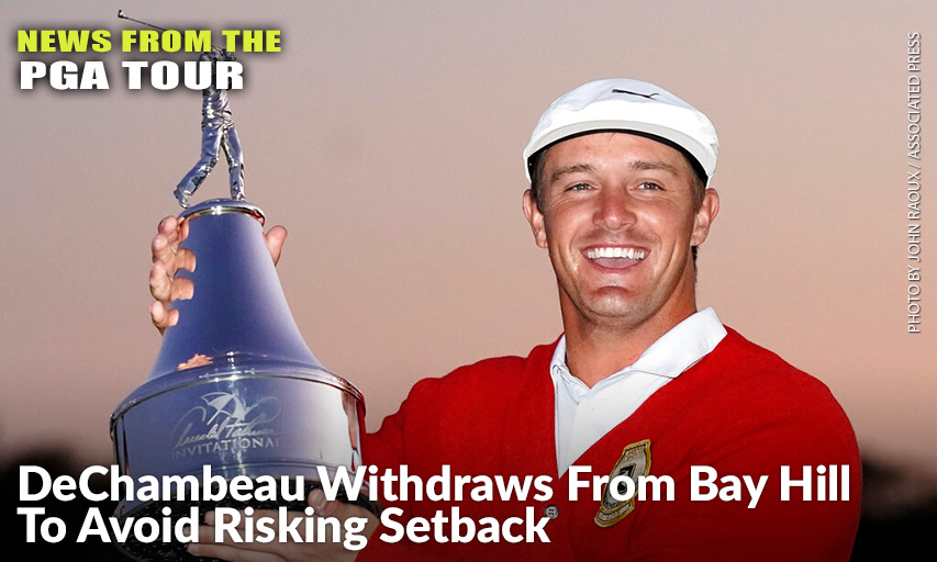 Bryson DeChambeau Holds Up His Championship Trophy After Winning The 2021 Arnold Palmer Invitational. DeChambeau Withdrew From The Tournament, Saying He Did Not Want To Risk Further Injury To His Hand & Hip Because He Wasn’t Completely Ready To Defend His Title At Bay Hill. Bryson DeChambeau