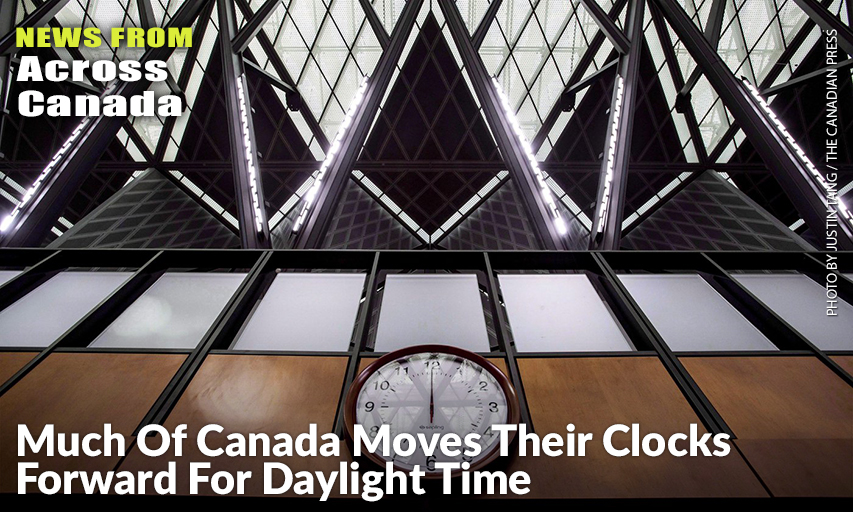The Structure Holding Up The Glass Roof Is Reflected In A Clock On The Wall Of The Interim House of Commons Chamber West Block On Parliament Hill In Ottawa.