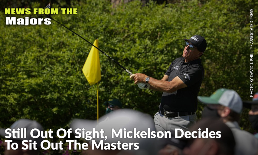 Phil Mickelson Watches His Tee Shot On The 14th Hole During A Practice Round For The 2021 Masters. Phil Mickelson at the 2021 Masters