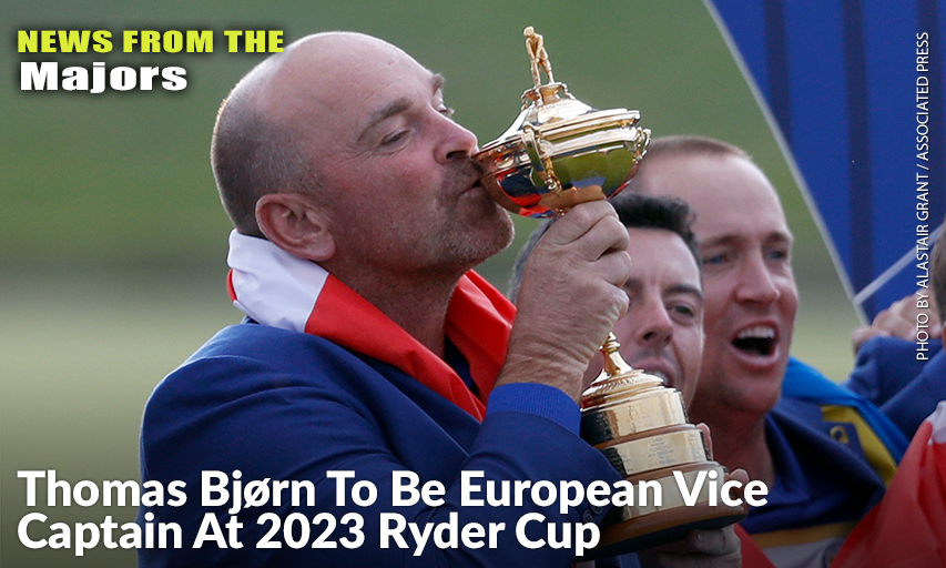 Europe Team Captain Thomas Bjorn Kisses The Cup During The Trophy Presentation After The European Team Defeated The United States To Win The 2018 Ryder Cup. Thomas Bjorn