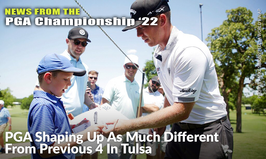 Talor Gooch Gives His Signed Golf Ball To Palmer Martin, 8, During A Practice Round For The 2022 PGA Championship. Talor Gooch