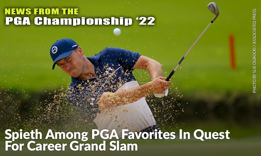 Jordan Spieth Hits From The Bunker On The 13th Hole During A Practice Round For The 2022 PGA Championship. Jordan Spieth