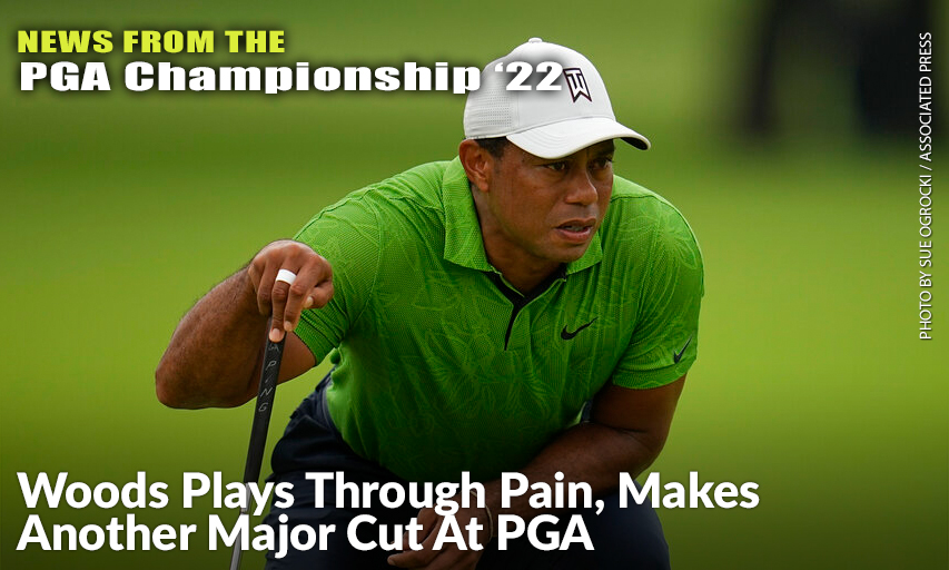 Tiger Woods Lines Up A Putt Tn The Third Hole During The Second Round Of The 2022 PGA Championship. Tiger Woods