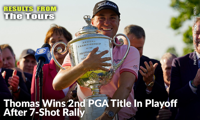 Justin Thomas Holds The Wanamaker Trophy After Winning The 2022 PGA Championship. Justin Thomas